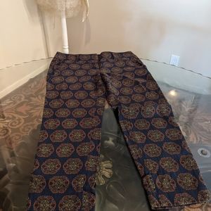 Loft Womens Julie Fit Ankle Dress Pants Navy Blue Geometric Print